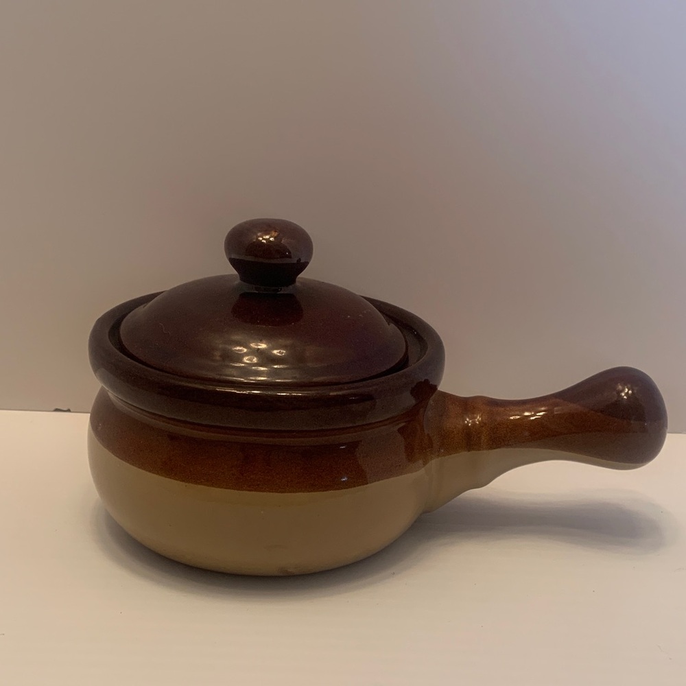 Vintage Stoneware Soup Bowls With Lid And Handle